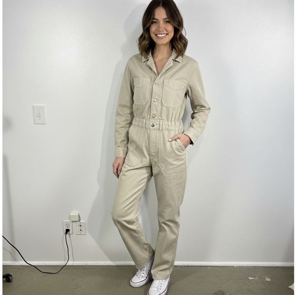 Universal Thread Pants - Universal Thread Beige Utility Jumpsuit Women's Size 10 Cotton Lyocell‎ Coverall